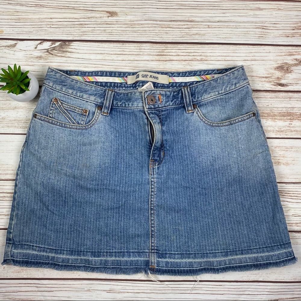 Gap Railroad Striped Denim Raw Edge Stretch Skirt
